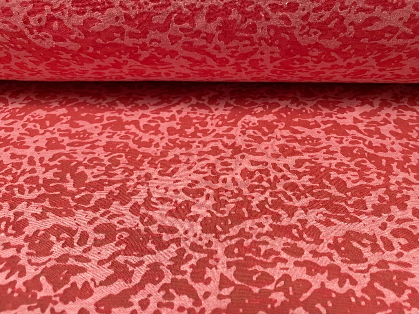 Cotton blend burnout devoré single jersey fabric, per metre - raspberry