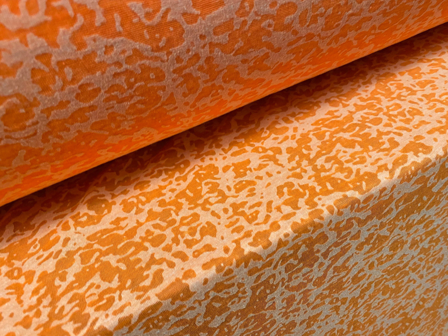 Cotton blend burnout devoré single jersey fabric, per metre - orange