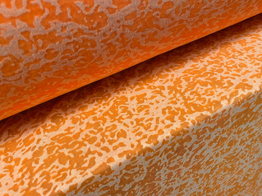Cotton blend burnout devoré single jersey fabric, per metre - orange