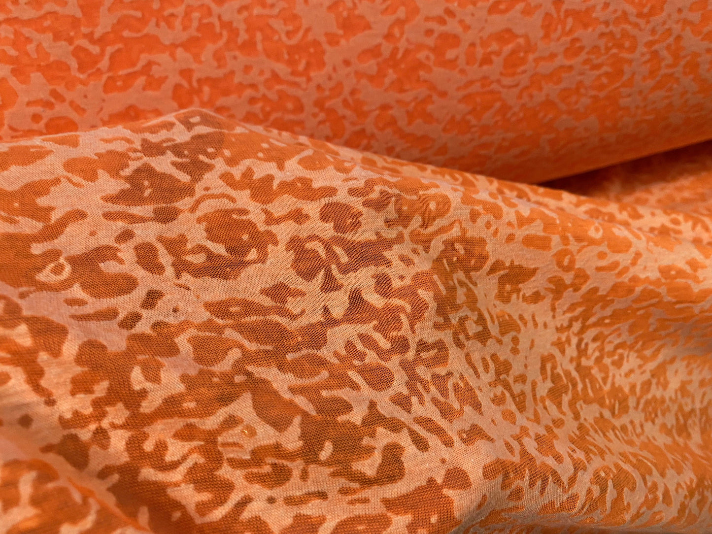 Cotton blend burnout devoré single jersey fabric, per metre - orange