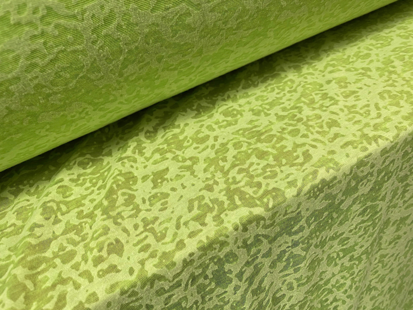 Cotton blend burnout devoré single jersey fabric, per metre - green