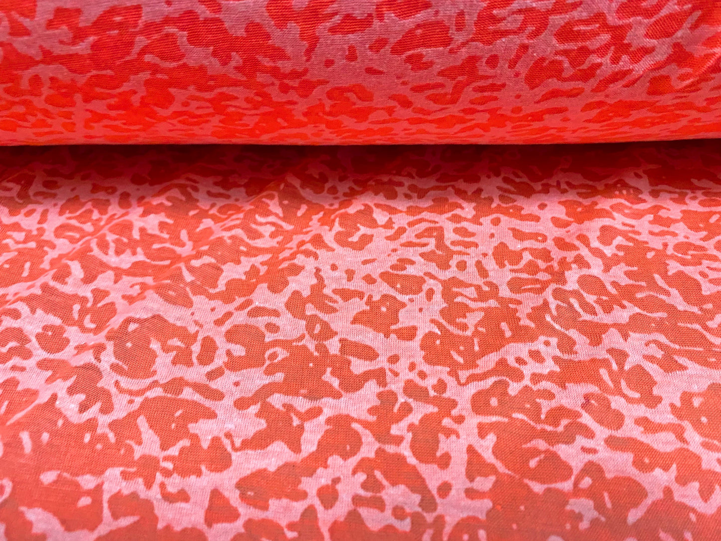 Cotton blend burnout devoré single jersey fabric, per metre - bright coral pink