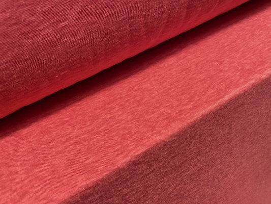 Linen blend melange stretch single jersey fabric, per metre - coral