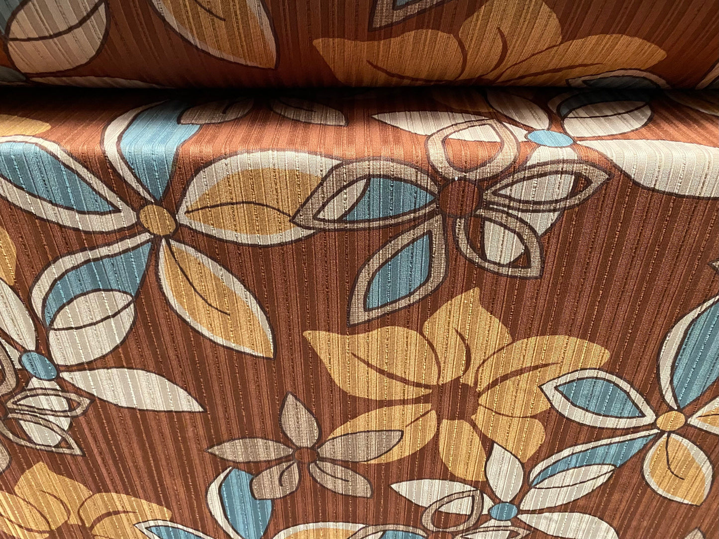 Spandex stretch rib jersey fabric, per metre - retro,flower power print - brown