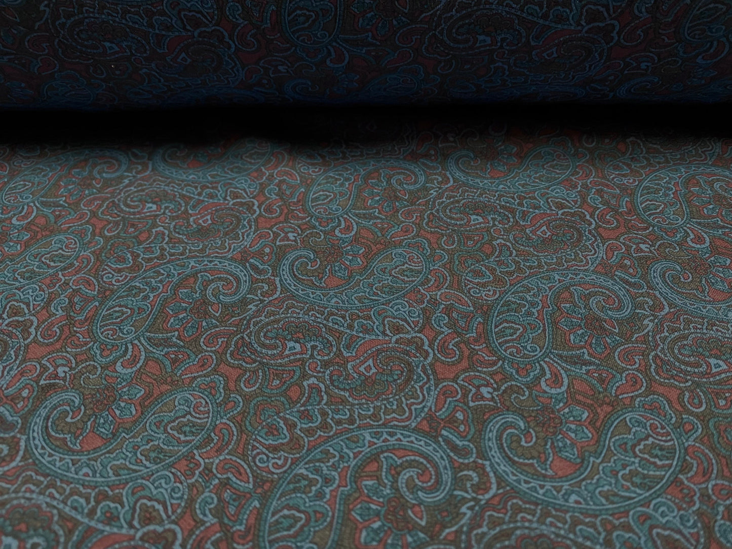 Scuba spandex neoprene style stretch jersey fabric, per metre - paisley print - dark blue red