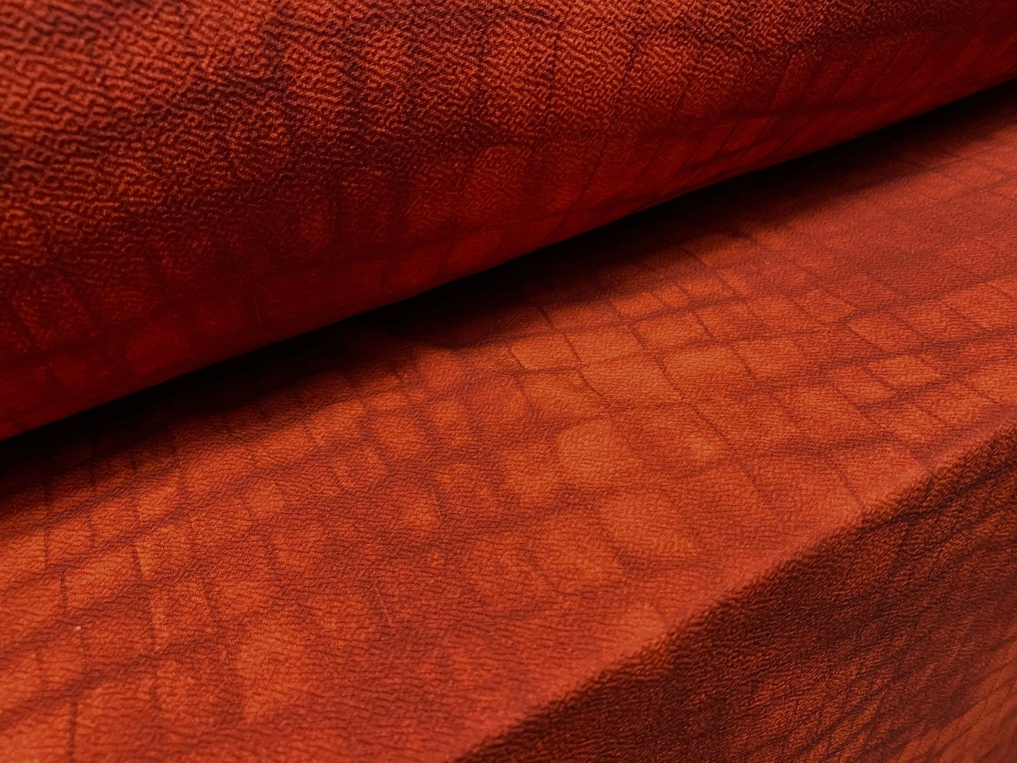 Waterfall textured scuba stretch jersey fabric, per metre - crocodile alligator print - rust