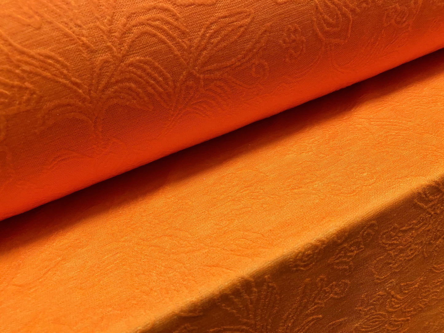 Stretch spandex leaf jacquard jersey fabric, per metre - Tangerine