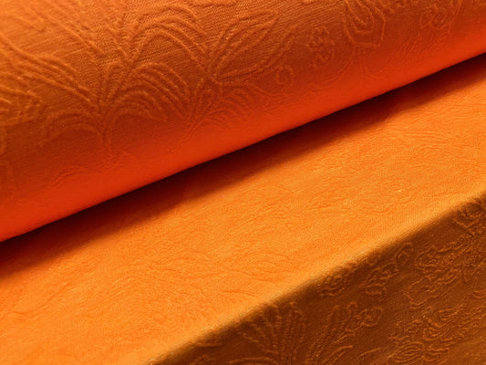 Stretch spandex leaf jacquard jersey fabric, per metre - Tangerine