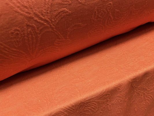 Stretch spandex leaf jacquard double jersey fabric, per metre -  light Terracotta
