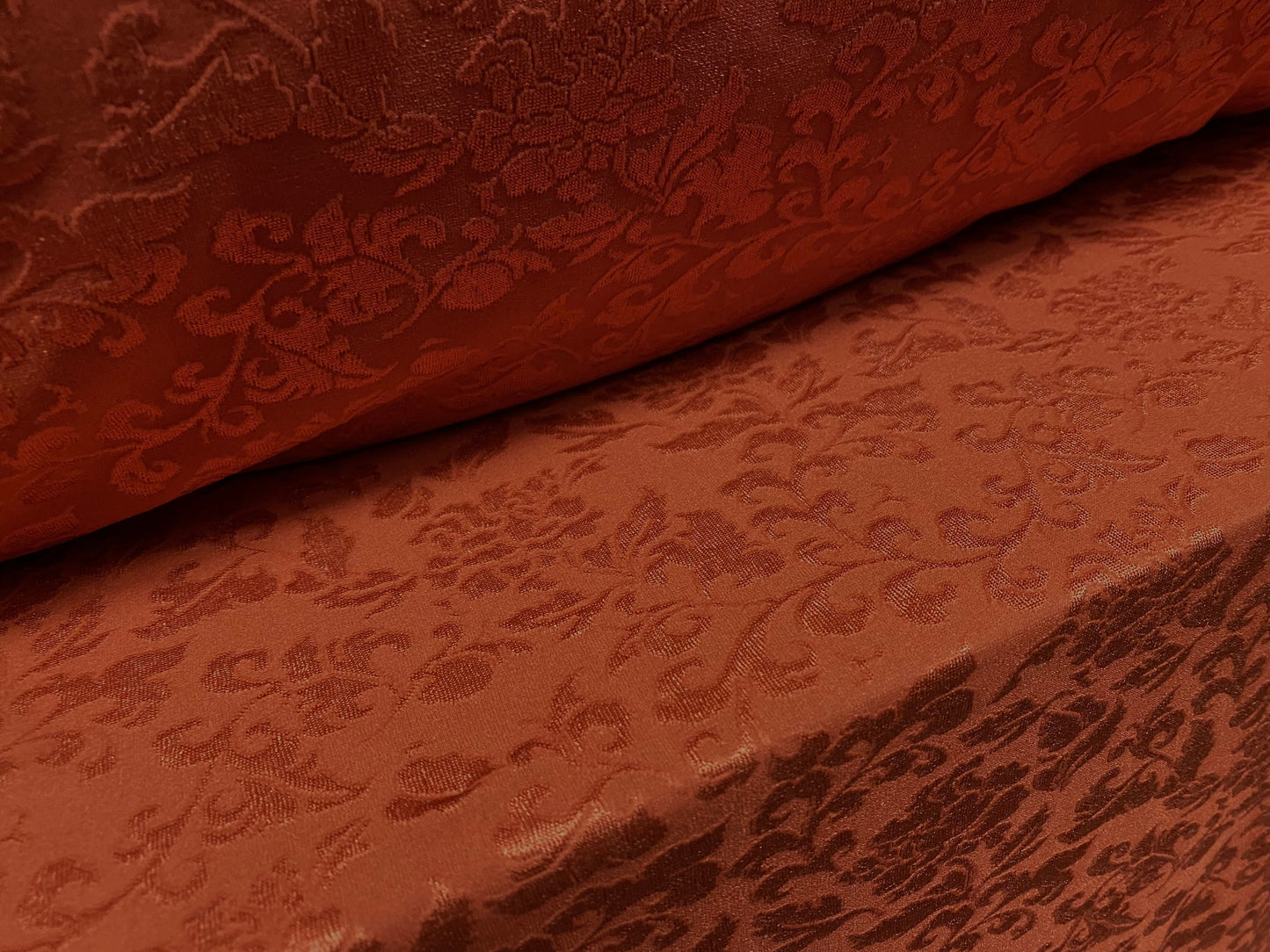 Stretch spandex floral jacquard jersey fabric, per metre - terracotta