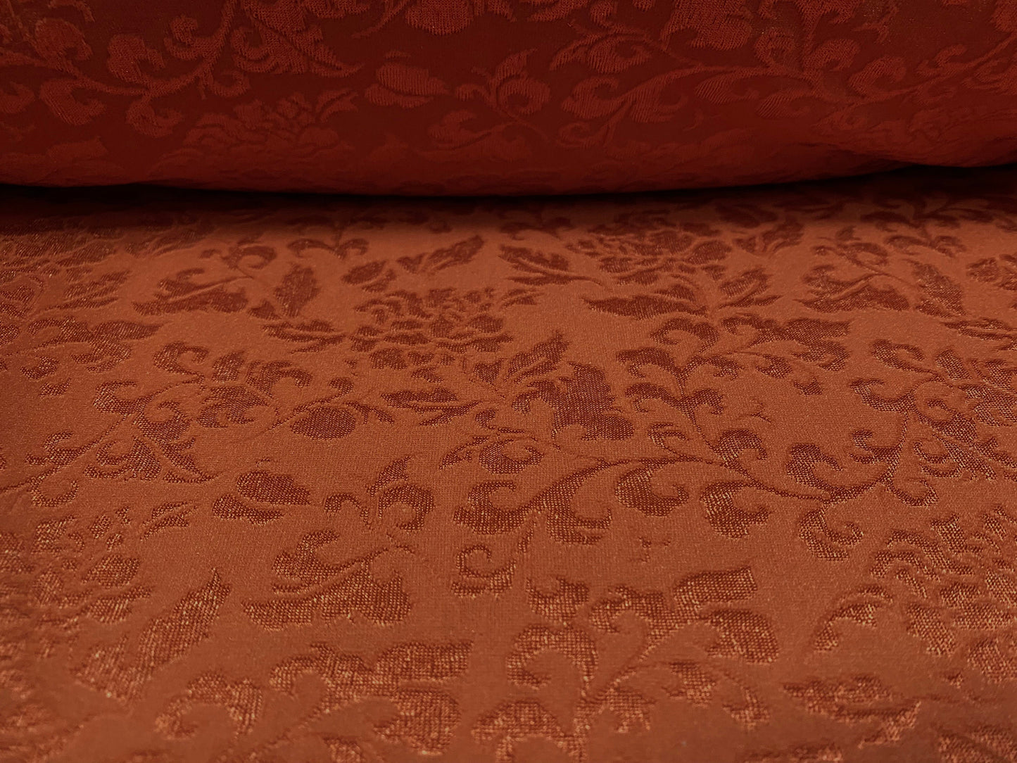 Stretch spandex floral jacquard jersey fabric, per metre - terracotta