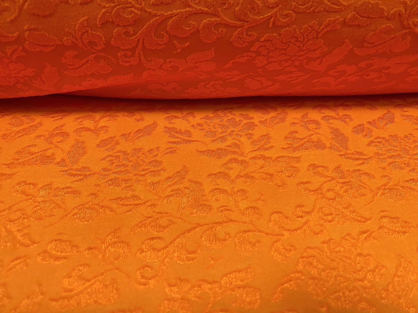 Stretch spandex floral jacquard jersey fabric, per metre - tangerine