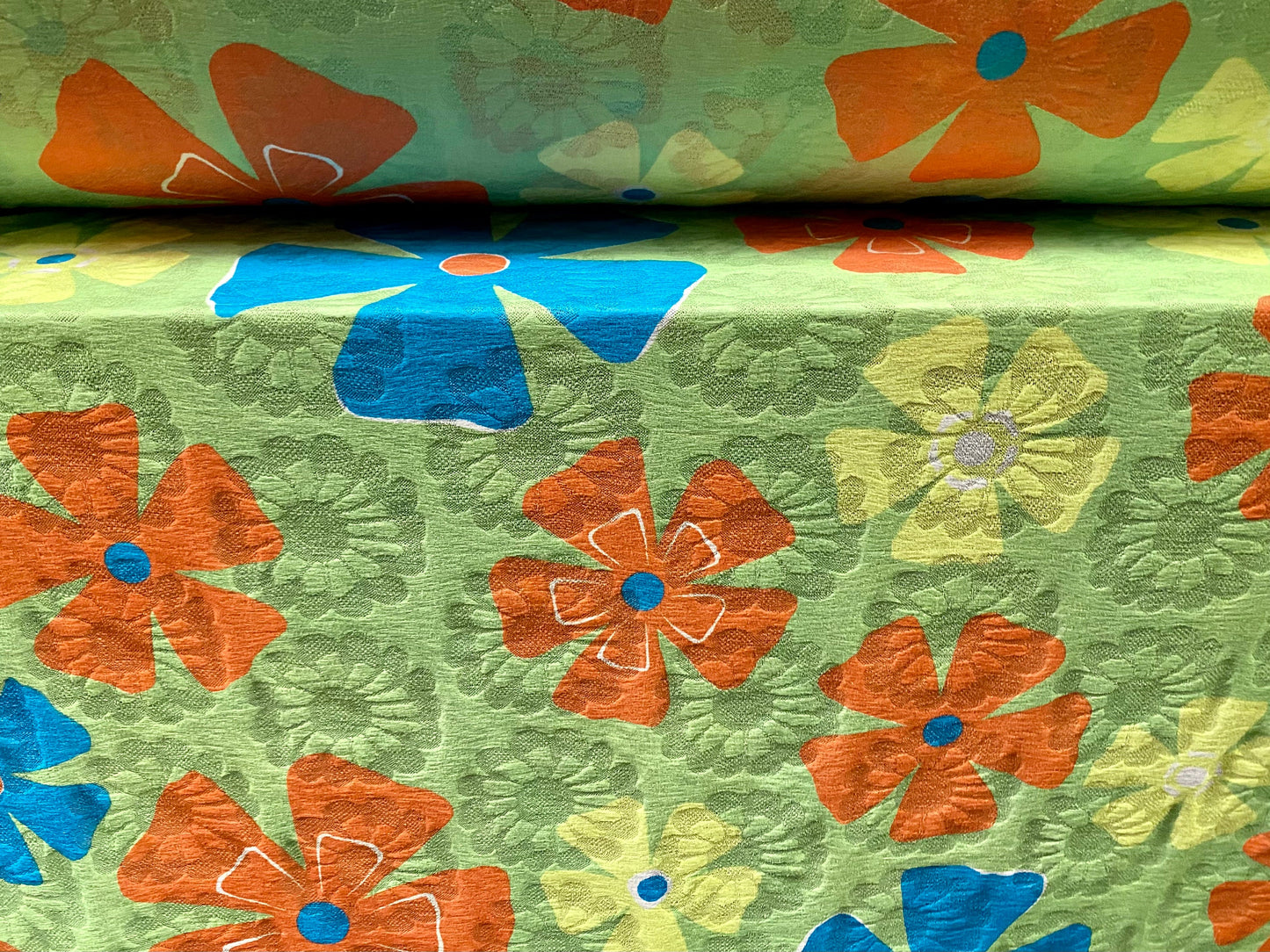 Stretch Daisy jacquard lightweight jersey fabric, per metre - flower power print - green