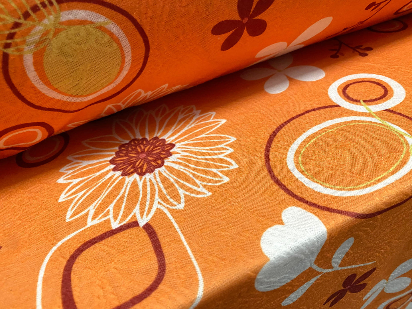 Stretch spandex jacquard double jersey fabric, per metre - Flower power print - orange