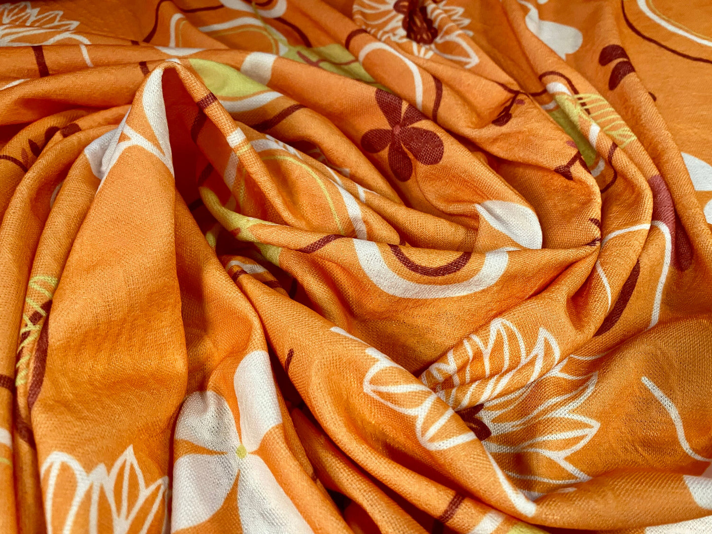 Stretch spandex jacquard double jersey fabric, per metre - Flower power print - orange