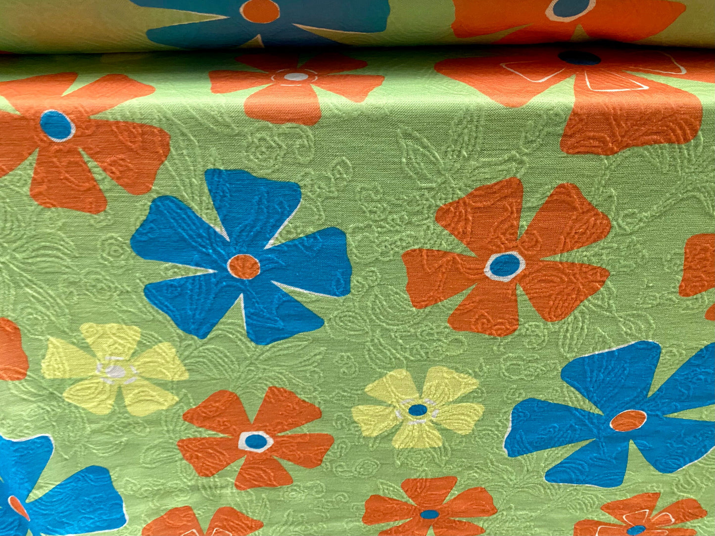 Stretch spandex leaf jacquard jersey fabric, per metre - Flower power print - green