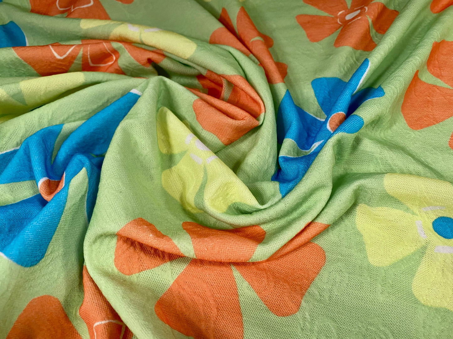 Stretch spandex leaf jacquard jersey fabric, per metre - Flower power print - green