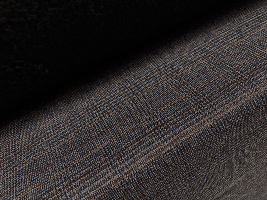 Heavyweight faux Fur lined tweed jacket coat fabric, per metre - check design - dark blue