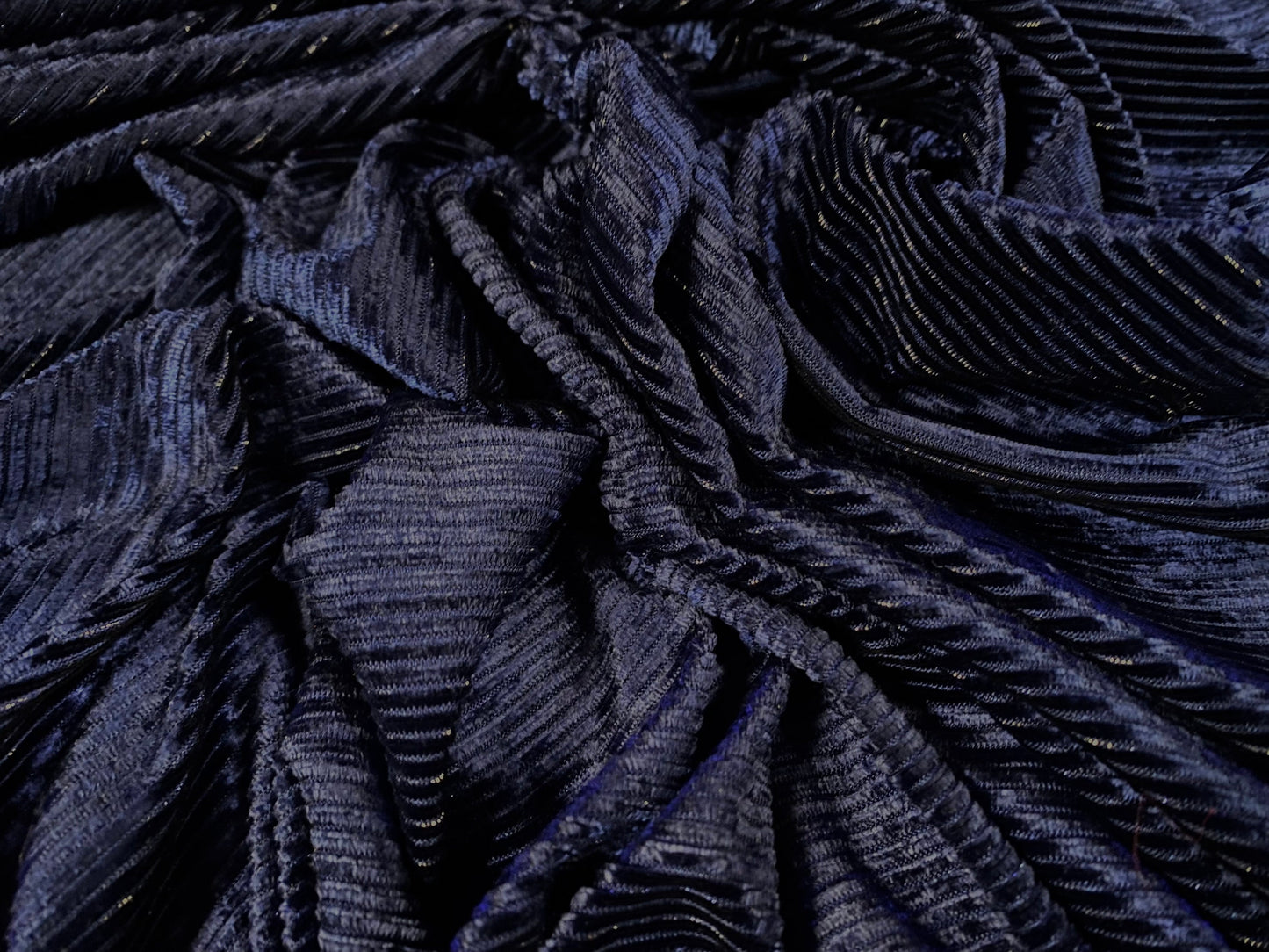 Velour jersey fabric with metallic lurex pinstripe, per metre - navy blue