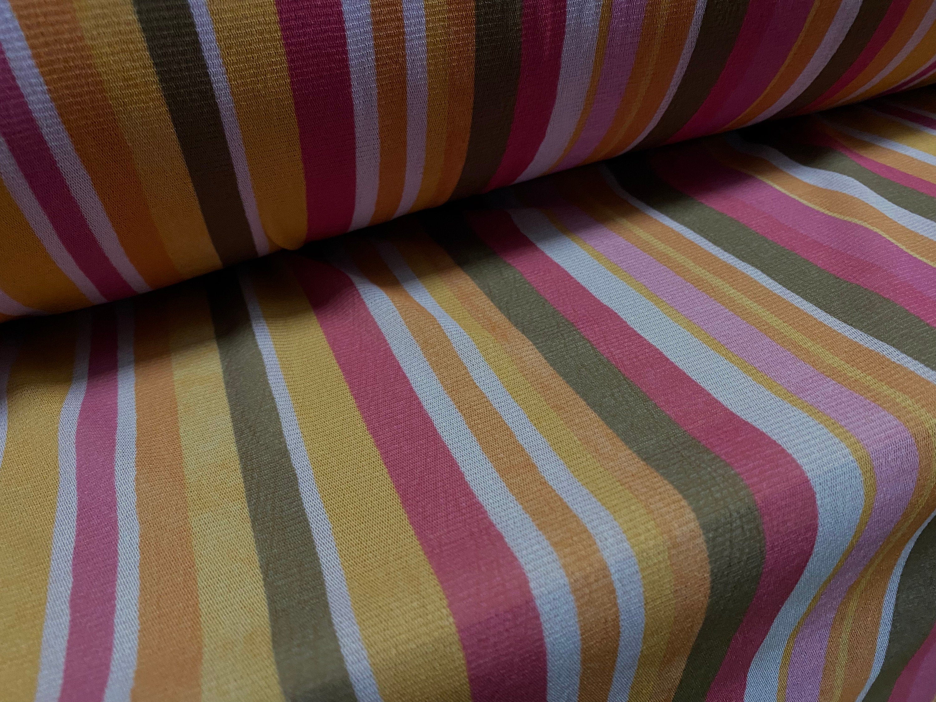 Online Brown Multicolor Striped Sheer Stretchy Fabric