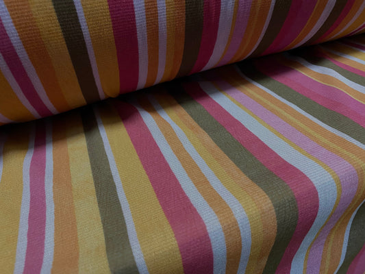 Stretch helenca mesh fabric, sheer, per metre - block stripe print - magenta Orange black