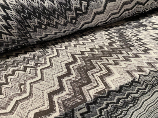 Power mesh net stretch spandex fabric, per metre - crazy zig zag print - monochrome