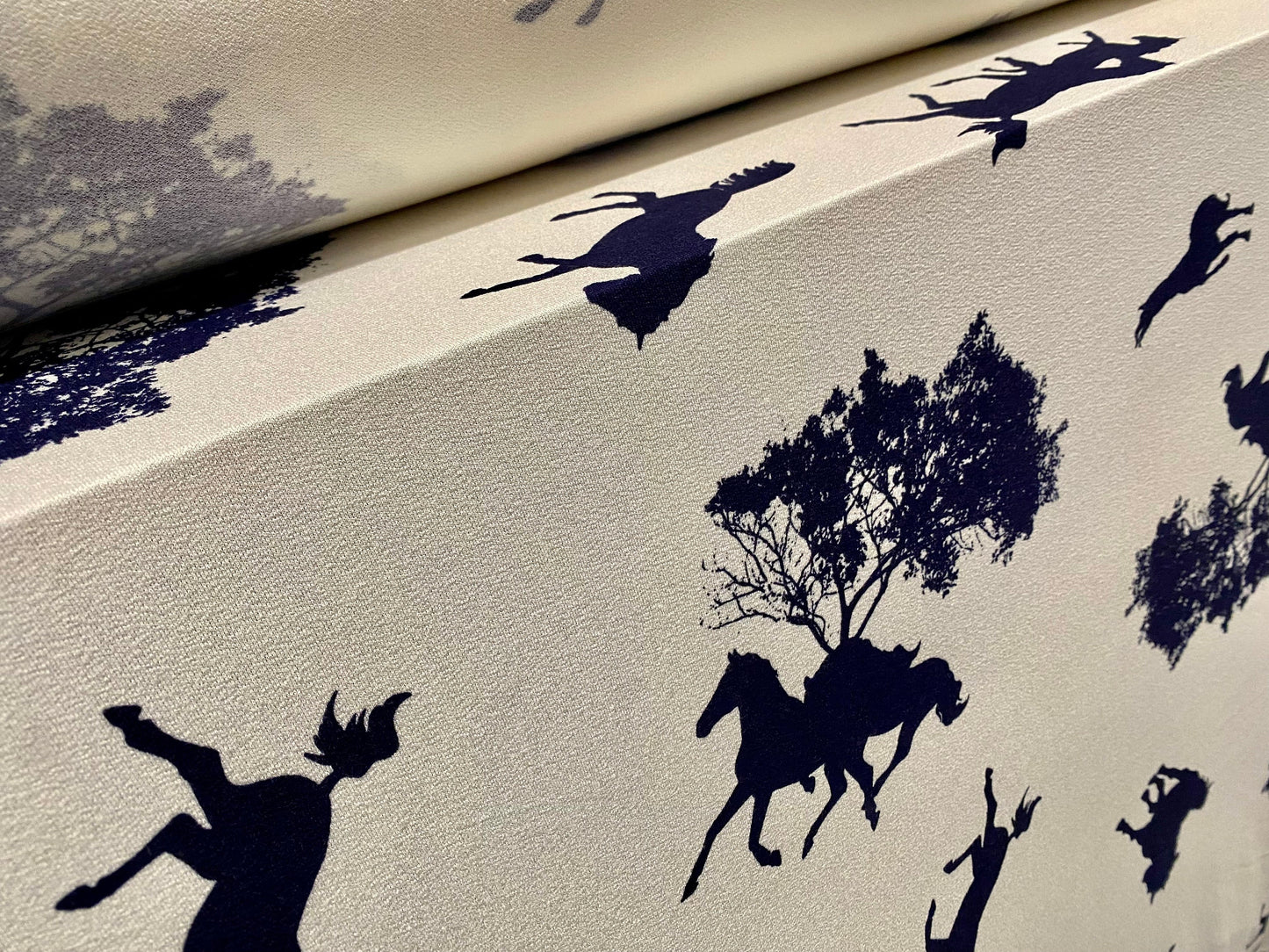 Viscose spandex crepe jersey fabric, per metre - wild horses print - cream & black