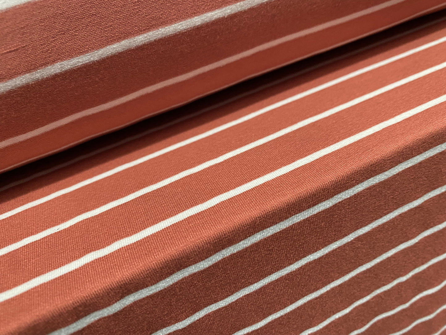 Viscose spandex stretch single jersey fabric, per metre - terracotta stripe