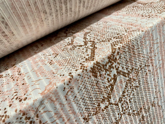 Spandex stretch rib jersey fabric, per metre - snakeskin animal print - blush & dusky pink