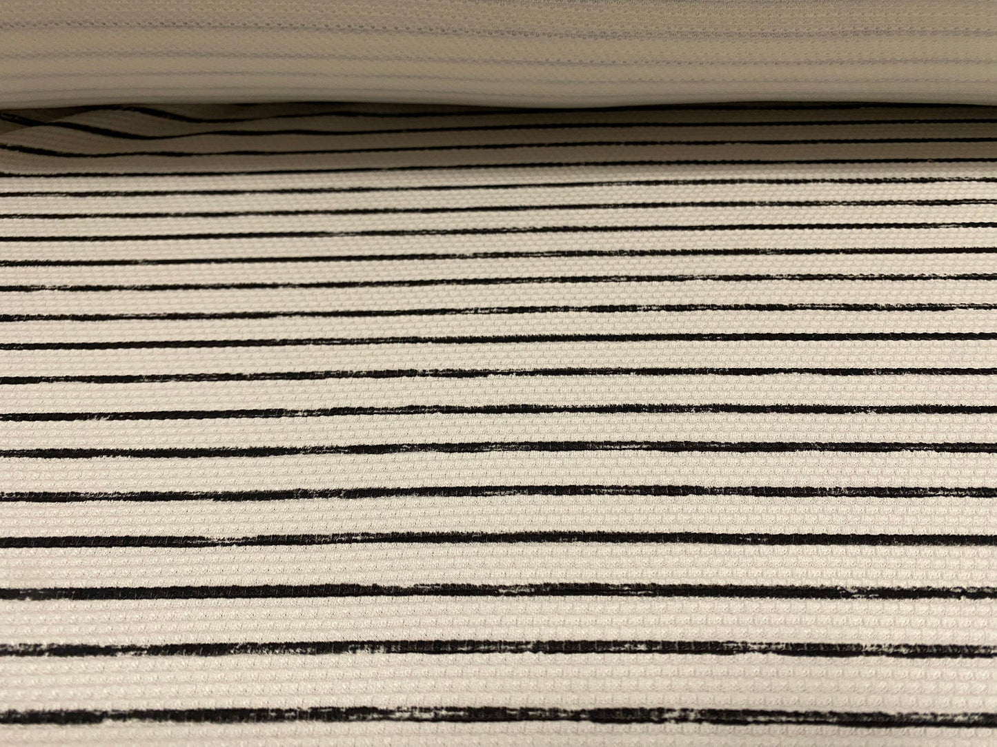 Textured Double jersey stretch spandex fabric, per metre - printed stripe - Ivory & black