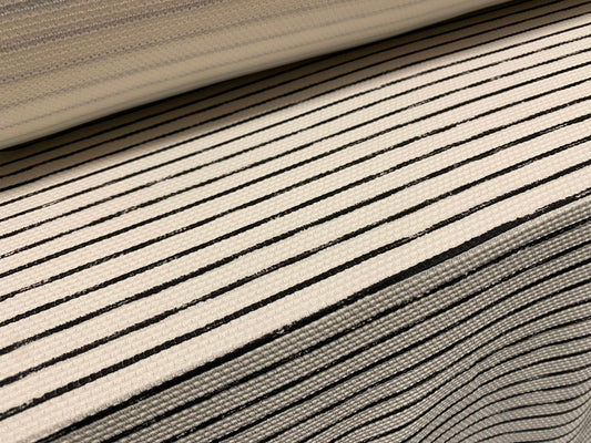 Textured Double jersey stretch spandex fabric, per metre - printed stripe - Ivory & black