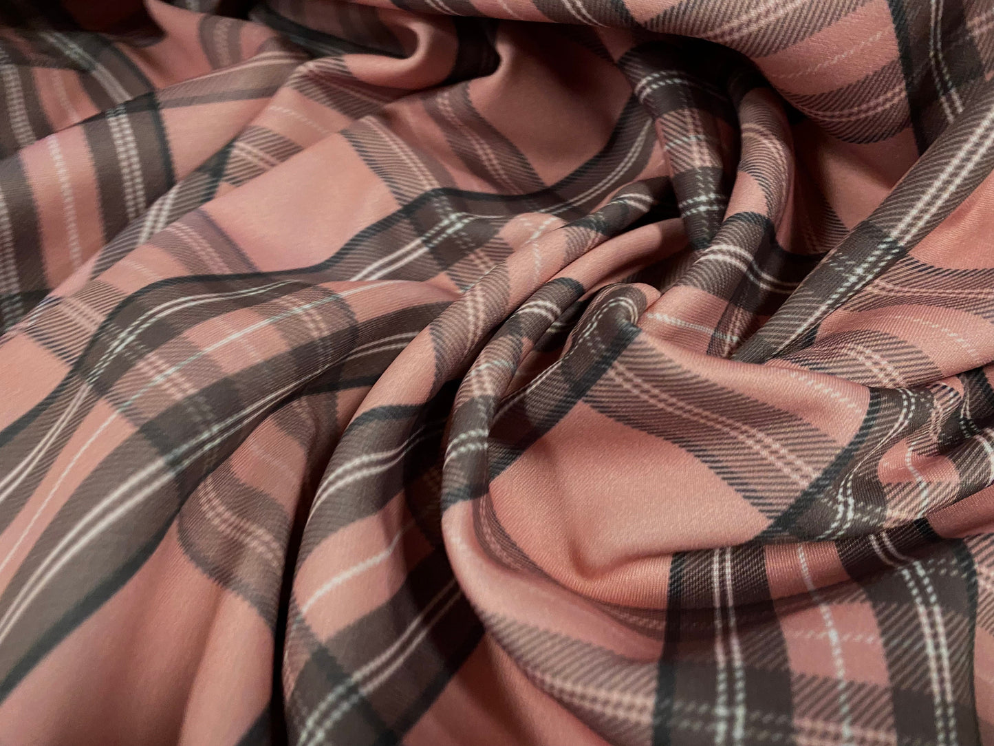 Scuba spandex stretch neoprene style jersey fashion fabric, per metre - tartan check print - pink