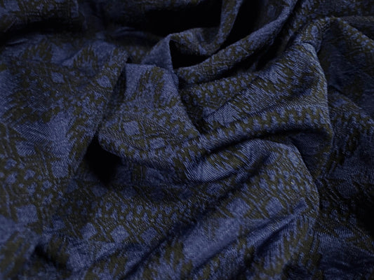 Double jersey stretch spandex fabric, per metre - Aztec Inca jacquard - navy & black