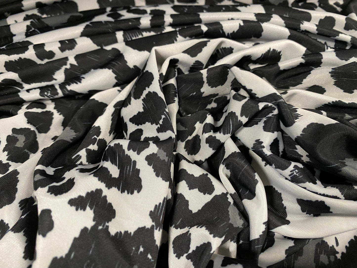 Soft touch stretch spandex jersey fabric, per metre - leopard skin animal print - grey