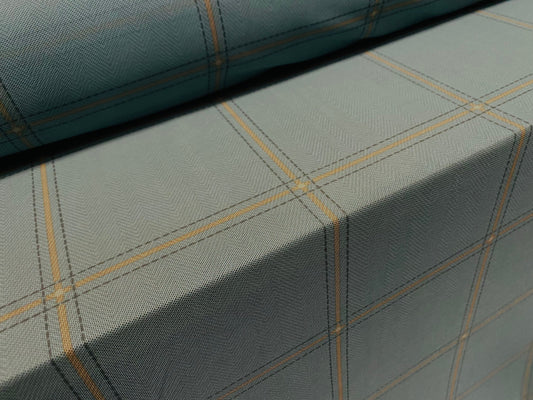 Power mesh net stretch fabric, per metre - herringbone check print - mint & mustard