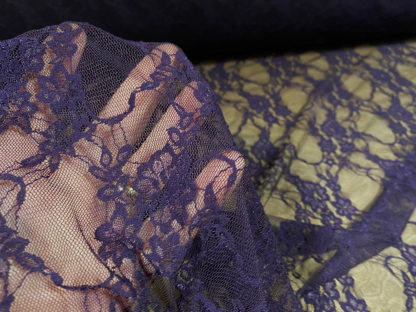 Stretch mesh lace net floral fabric, per metre - purple