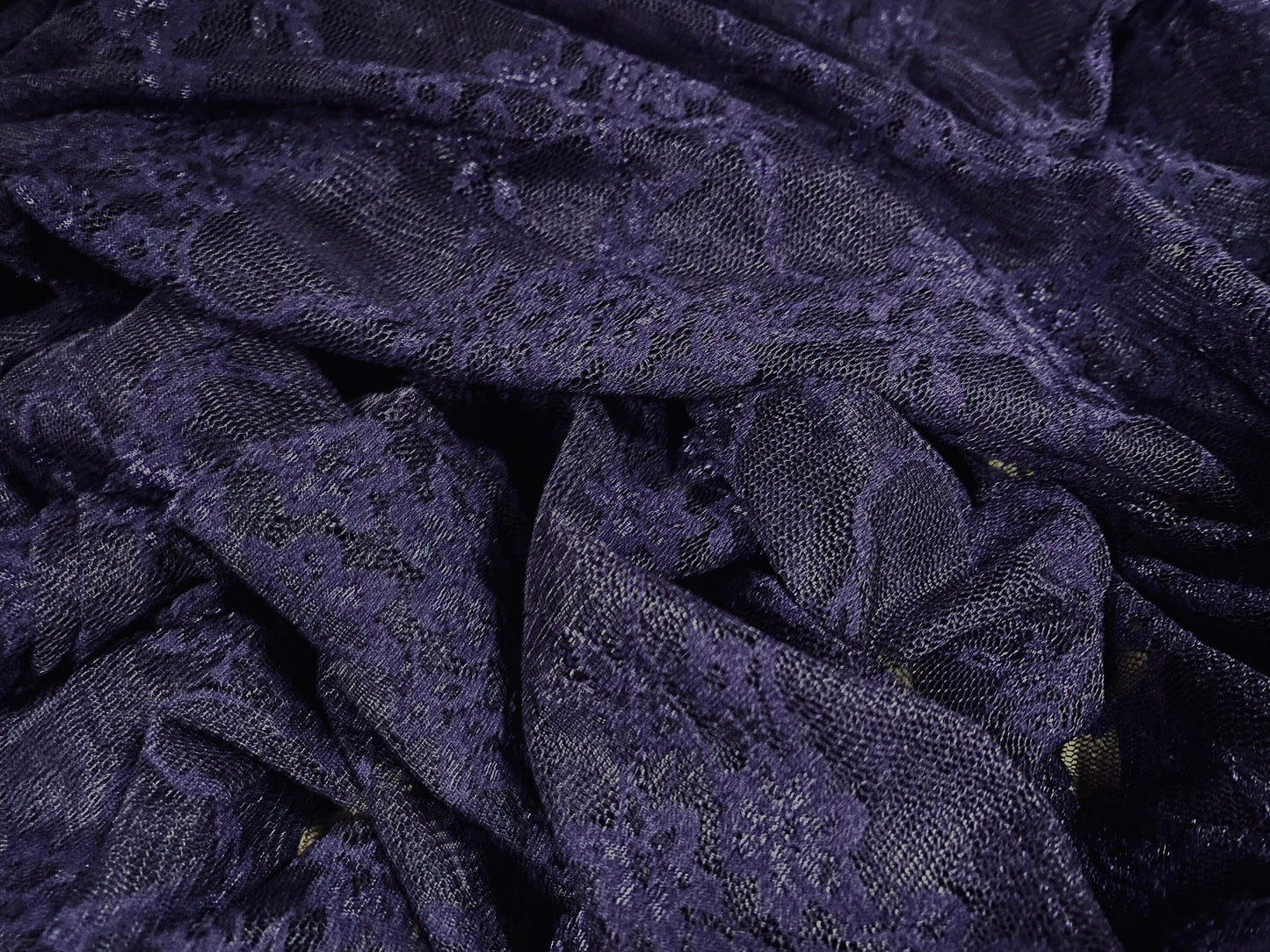 Stretch mesh lace net floral fabric, per metre - purple