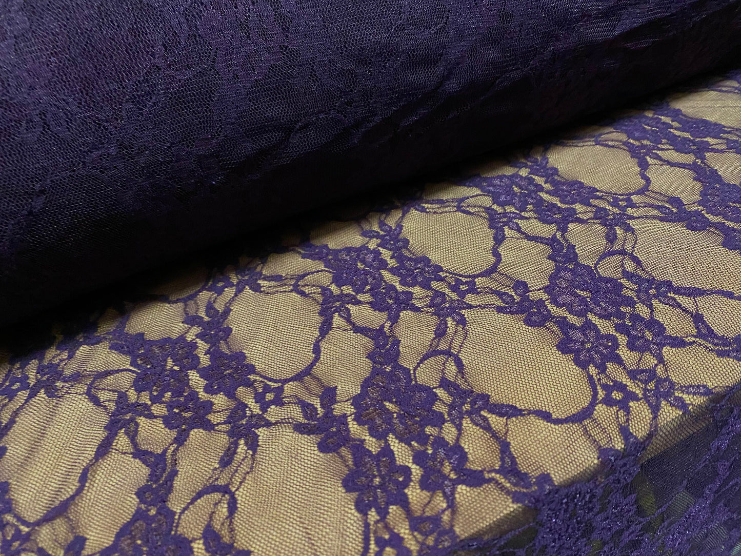 Stretch mesh lace net floral fabric, per metre - purple