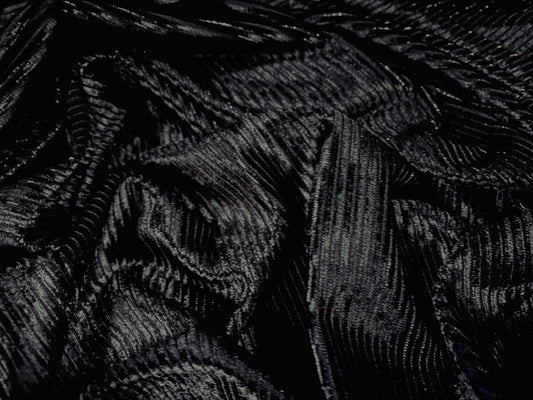 Velour jersey fabric with metallic lurex pinstripe, per metre - black