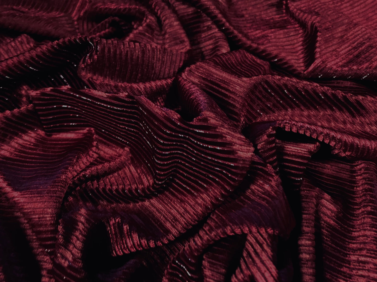 Velour jersey fabric with metallic lurex pinstripe, per metre - wine