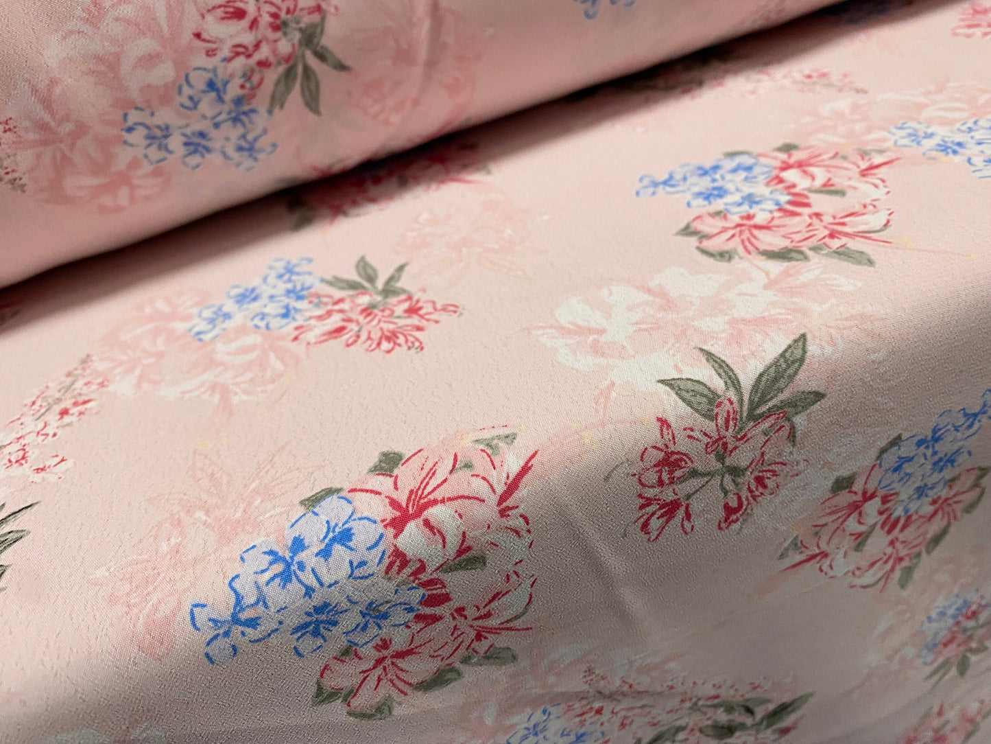 Soft Marocain crepe woven dress fabric, per metre - ditsy flower print - light pink