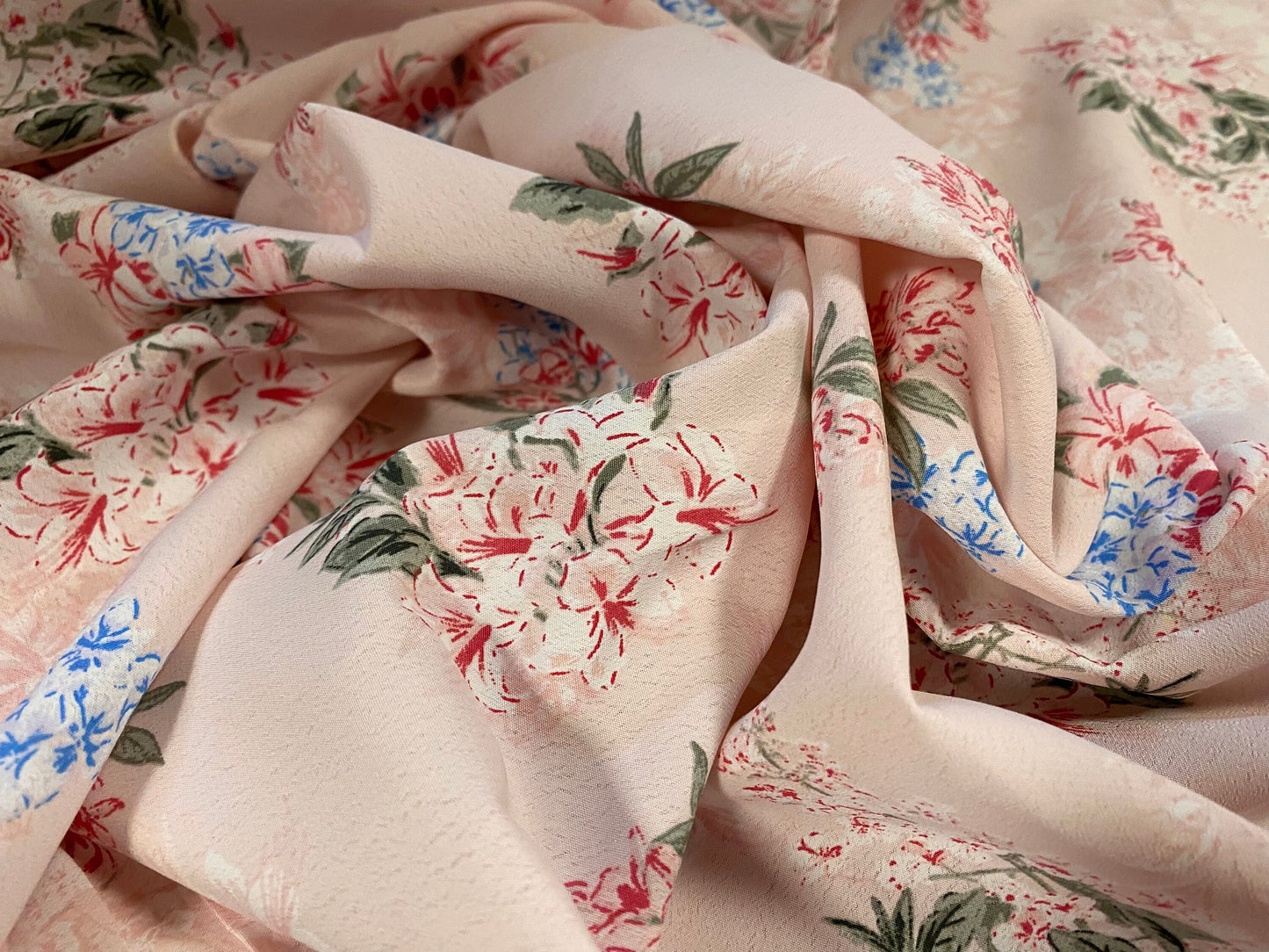 Soft Marocain crepe woven dress fabric, per metre - ditsy flower print - light pink