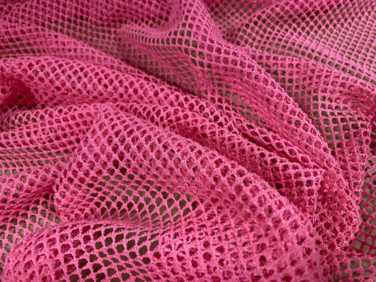 Fishnet mesh net jersey fabric, per metre - plain - pink