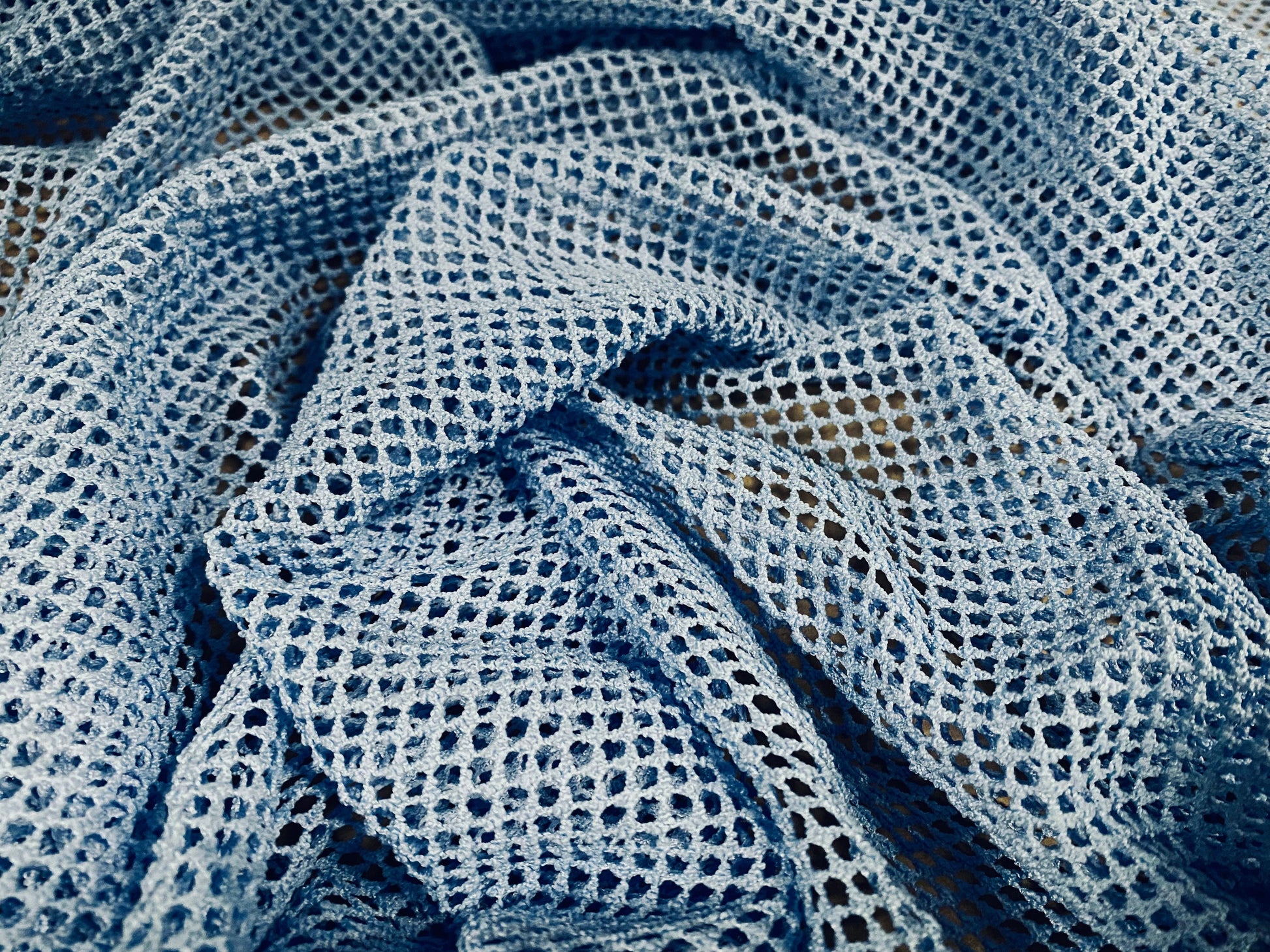 Fishnet mesh net jersey fabric, per metre - plain - Sky blue –  thefabricmerchant