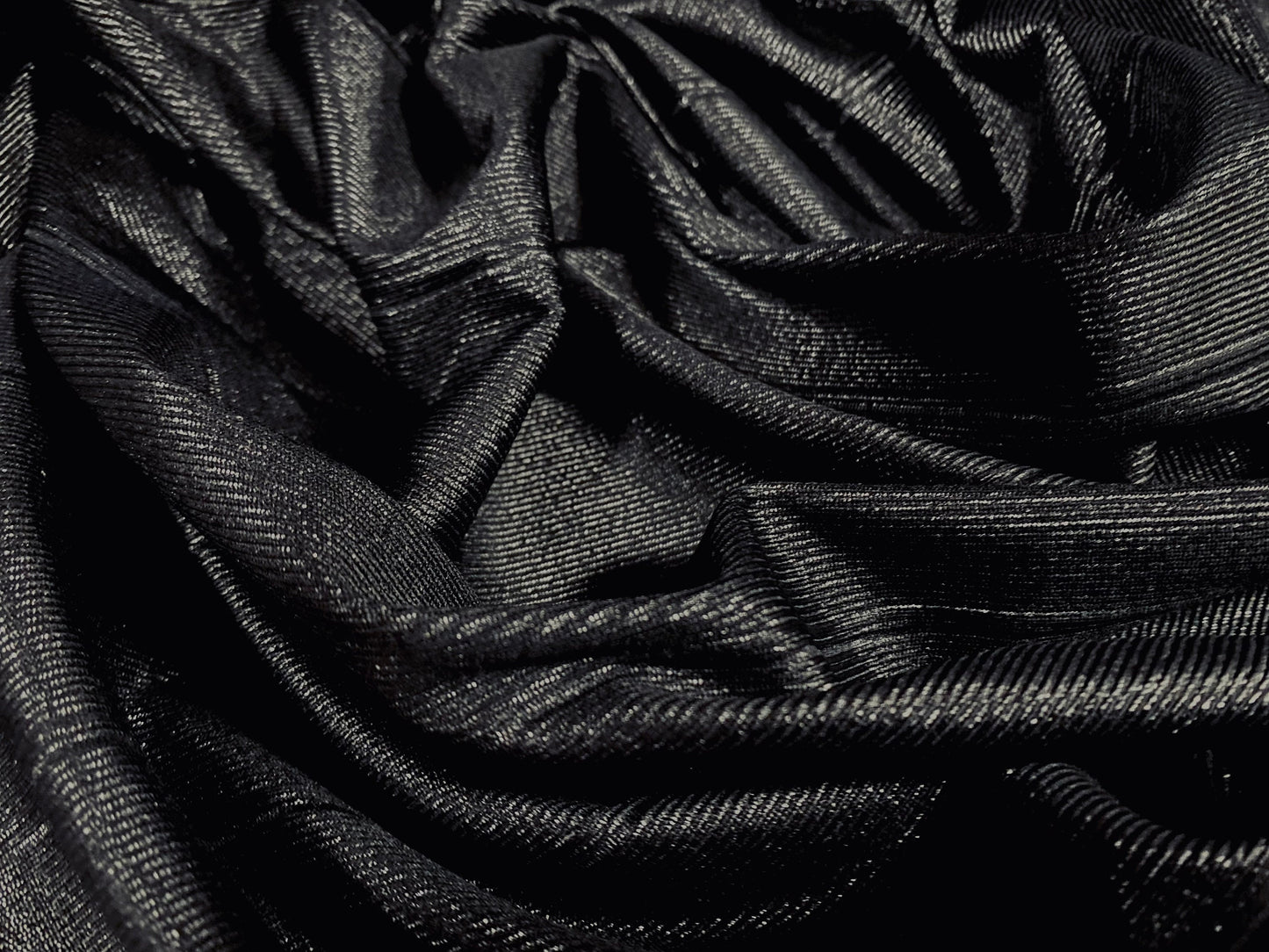 Wet look bandage rib stretch spandex jersey fabric, per metre - black