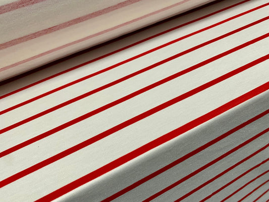 Ponte Roma double jersey knit stretch fabric, per metre - stripe - red & white