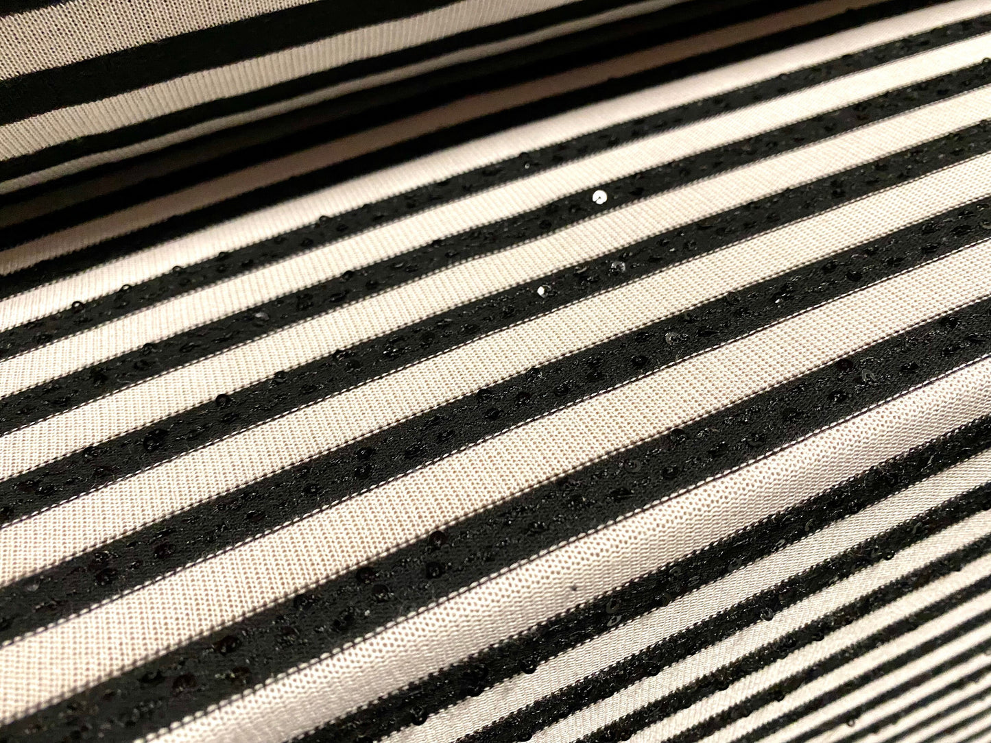 Sequin sparkle stripe jersey knit fabric, per metre - black & white