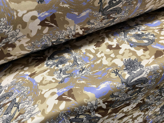 Scuba spandex stretch neoprene style jersey fashion fabric, per metre - camouflage dragon print