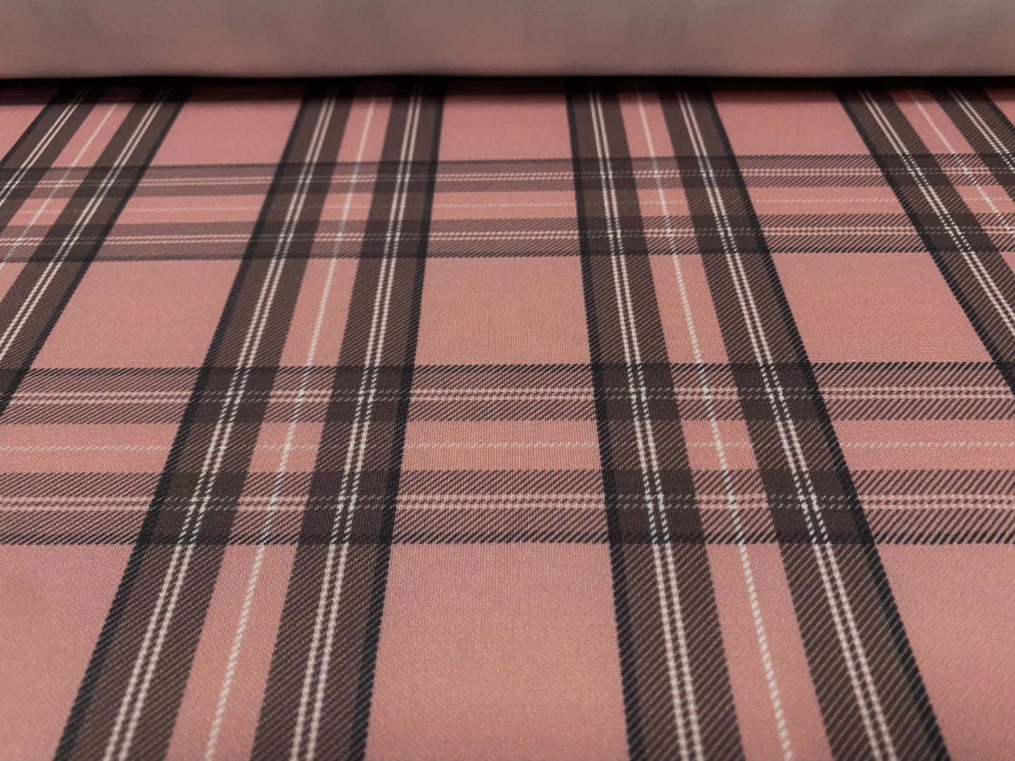 Scuba spandex stretch neoprene style jersey fashion fabric, per metre - tartan check print - pink