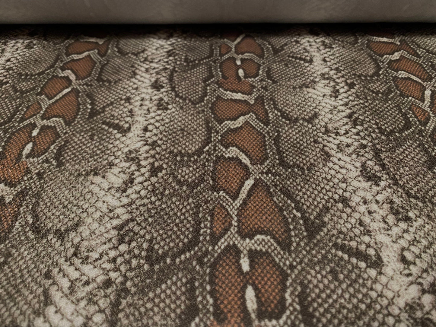 Scuba crepe fabric stretch spandex jersey, per metre -  snakeskin print - Olive Green & bronze